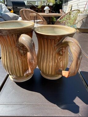 Georgina Lohan Studio Pottery Face Mugs - Pair of Earthy Glaze Ceramic Steins
